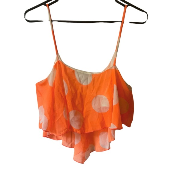 Forever 21 Spaghetti Strap Flowing Crop Top in Orange with White Polkadots - Picture 3 of 5